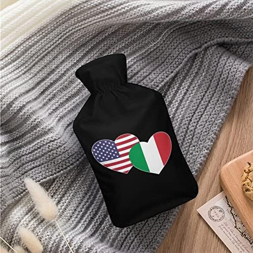 דגל איטלקי אמריקאי מודפס בקבוק מים חמים עם כיסוי קטיפה רכה שקית הזרקת מי גומי 1000 מל