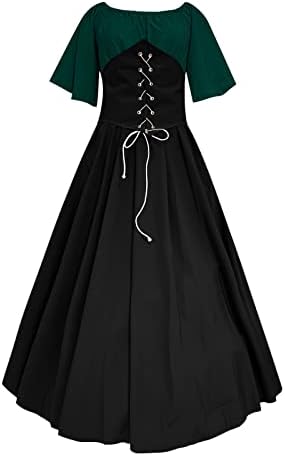 נשים של ימי הביניים בציר שמלת 50 רנסנס צבע בלוק מחוך טלאים כבוי כתף אבוקה שרוול אירי כדור שמלה