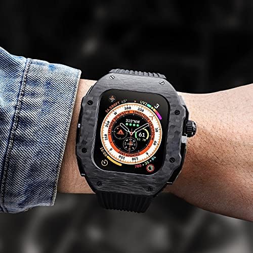 מארז סיבי פחמן של Kavju עבור Apple Watch Ultra 49 ממ Fluororubber Band Bazel Bazel עבור Iwatch Ultra 8
