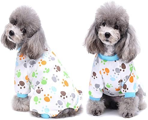 Smalllee_lucky_store Paw Paw Pajamas כותנה רכה לכלבים קטנים חתולים גור של PJS סרבל עם רגליים בגדי