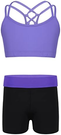 Fldy Kids Girls Dance Crop Top ומכנסיים קצרים קבעו 2 תלבושות אימון ספורט תלבושות להתעמלות תלבושות