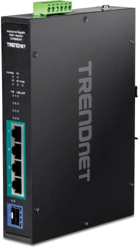 Trendnet 5-Port 5-Port Gigabit POE+ מתג, טווח טמפרטורה רחב -20 °-65 ° C, מתג DIN-Rail, 50-55V DC,