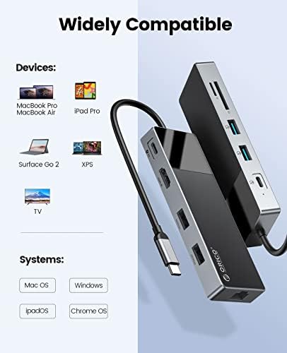 USB C-Hub כדי Multiport מתאם, ORICO USB C תחנת עגינה ל-10 in 1 USB Hub עם Ethernet, פ ד 100W，HDMI 4K@30Hz，USB-A3.0×2，USB-C3.0，USB-A2.0×2，SD/TF,