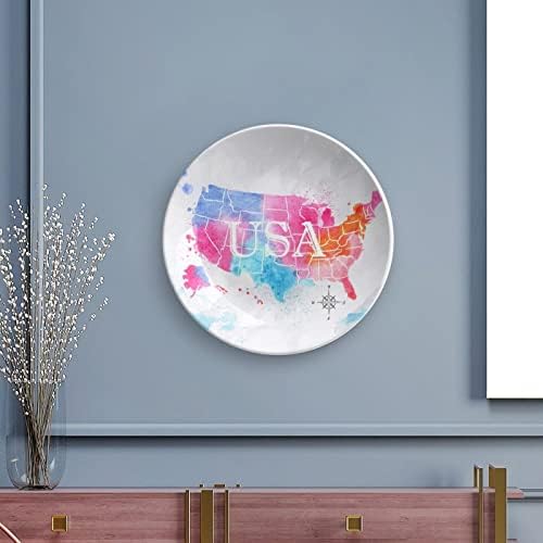 מפת צבעי מים של צלחת דקורטיבית של ארצות הברית קרמיקה עם עמדת תצוגה תלויה מתנות חגיגיות לחתונה