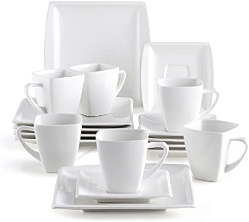 ygqzm 18 חלקים חרסינה לבנה קרמיקה קפה משתיקה סטים עם כוסות קפה, צלוחיות ושירות צלחות קינוחים במשך 6
