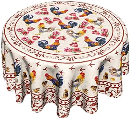 ג ' יוואווה תרנגול עגול מפת שולחן חווה ביצי עוף קמטים עמיד שולחן אדום מרקם פרחוני שולחן כיסוי קישוט