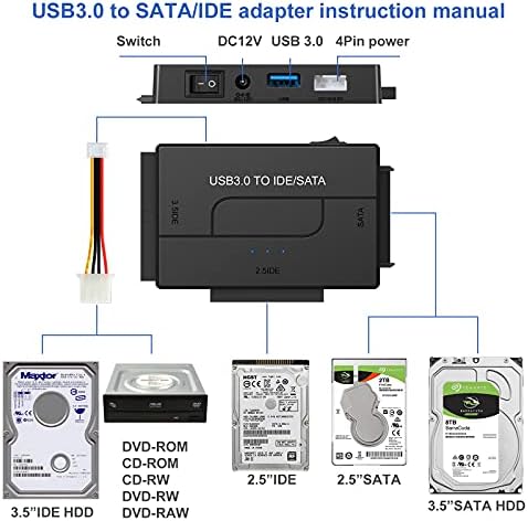 【צרור】 IDE ו- SATA ממיר מתאם כונן קשיח חיצוני ו- M.2 SSD למארז USB 3.0