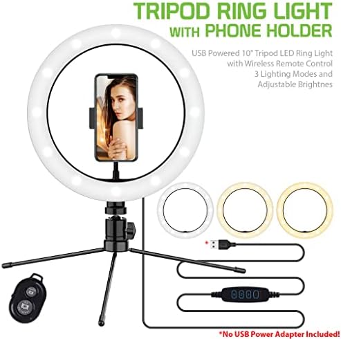טבעת סלפי בהירה אור תלת צבעוני תואם לדופק ג 'יי-בי-אל שלך 2 10 אינץ' עם שלט לשידור חי / איפור/יוטיוב