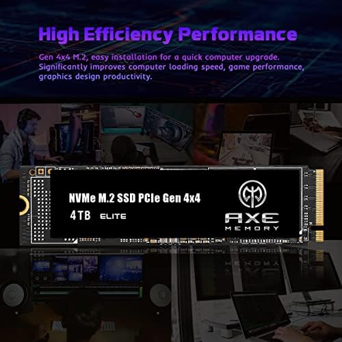זיכרון AX ELITE פנימי SSD 4TB GEN4 PCIE NVME M.2 2280 כונן מצב מוצק - קרא עד 7,200MB/S כתיבה, עד 6,500MB/S