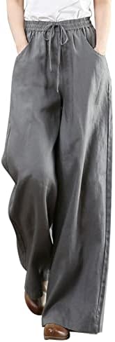 מכנסי פשתן כותנה מזדמנים של ג'אואר מכנסיים פלאצו מותניים גבוה
