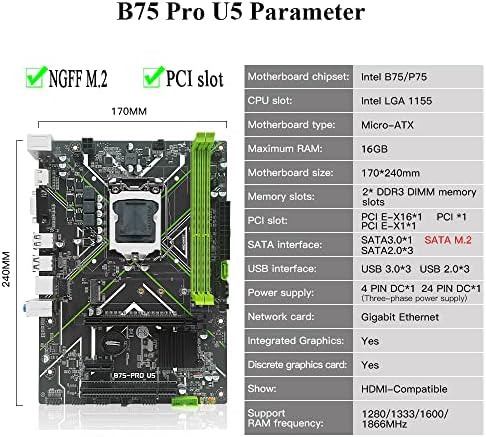 Machinist Intel LGA 1155 לוח אם, B75 Micro ATX לוחות אם למחשב למחשב שולחני עבור Core I3, I5, I7/Xeon