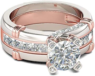 2 ב 1 ניתן לגיבוב טבעת סט משובץ זירקון אירוסין טבעת סימולציה יהלומי הבטחת טבעת יום נישואים טבעת לנשים