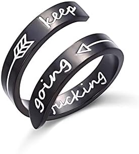 חריטת השראה לערום אגודל טבעות לנשים גברים נירוסטה להמשיך לא לוותר הודעה חץ הצהרת טבעת אצבע להקת אישיות עידוד מתנה