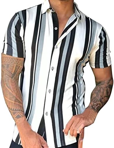 חולצות מפוסות לגברים של ZDDO כפתור שרוול קצר למטה חולצה מזדמנת לגברים צווארון הקיץ צווארון חוף נוח