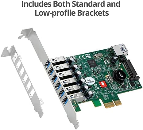 SIIG 7-PORT USB 3.0 5GBPS PCIE כרטיס הרחבה עם סוגריים מלאים ונמוכים למחשב שולחני, תומך ב- Windows 11/10