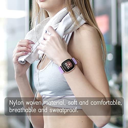 פס אלסטי של Vozehui תואם ל- Fitbit Sense/Fitbit Versa 3 לנשים, ניילון סולו לולאה אלסטית רצועה להחלפת ספורט רך נושם