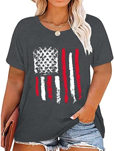 חולצת יום העצמאות של HGCCGDU בתוספת גודל תלבושות 4 ביולי לנשים 2023 חולצות פטריוטיות דגל אמריקאי מודפס