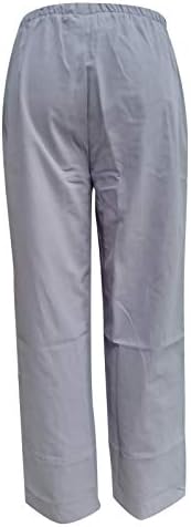 מקרית קיץ כותנה פשתן מכנסיים לנשים בבאגי ישר רגל מכנסיים גבוהה מותן ארוך מכנסיים עם כיסי נוחות