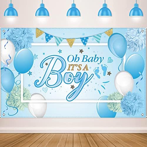 הו תינוק זה בני תינוק מקלחת מסיבת רקע קישוטי גדול כחול תינוק מקלחת יום הולדת באנר רקע תמונה