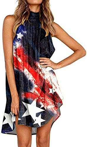4 יולי הלטר שמלה לנשים קיץ מזדמן רופף סקסי מיני שמלת אמריקאי דגל שרוולים כבוי כתף חוף שמלה קיצית