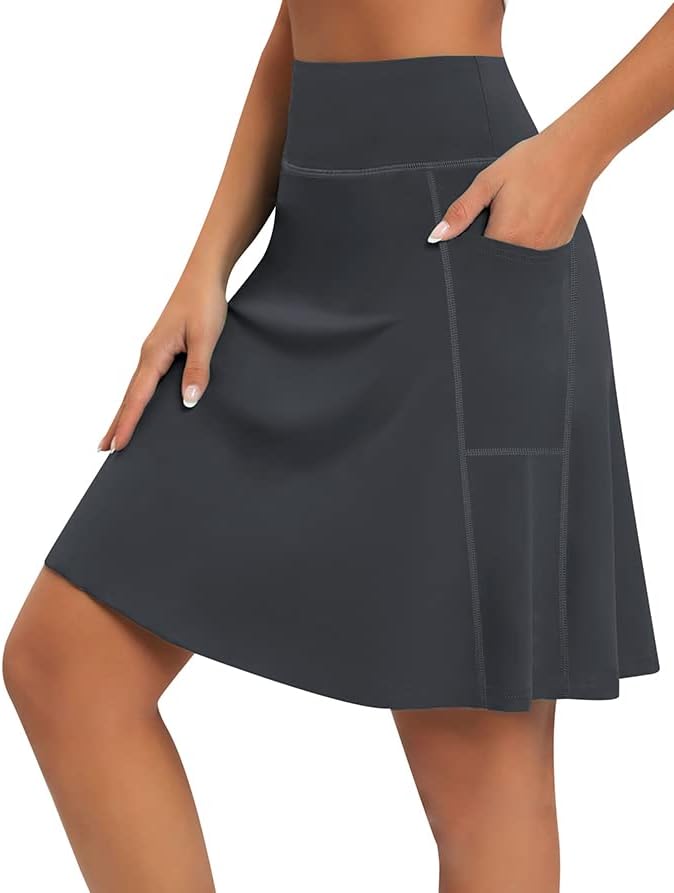 חצאית צנועה של נשים צנועות 20& 34; חצאית באורך הברך עם 4 כיסים חצאית ארוכה נסיעה קלה עם מכנסיים קצרים