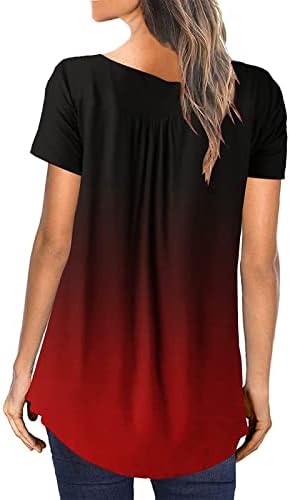 חולצות קיץ של Qtthzzr לנשים חולצות הדפסת שיפוע מזדמנת לחצני שרוול קצר במעלה חולצות חולצות הנלי