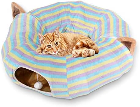 מיטת צינור מנהרת חתול של גוגומג עם כרית מחצלת מרכזית כרית עגולה צעצועי כדור קטיפה צעצועים גדולים,