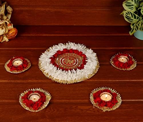 ITIHA® אדום פרחוני RANGOLI עיצוב הודי לקישוט קיר, רצפה ושולחן לחג המולד ודיוואלי - 5 חלקים בעבודת יד