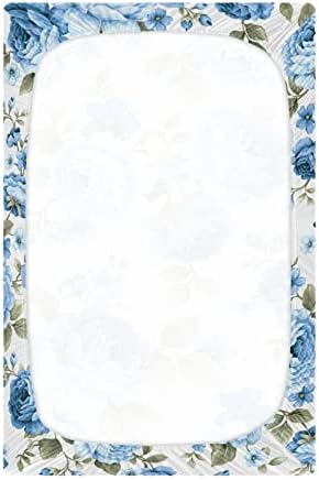 גליון עריסה פרחוני פרחים פרחים כחולים אלזה סדינים מצוידים לבנים לבנים תינוקות פעוטות, מיני גודל 39 x 27 אינץ '