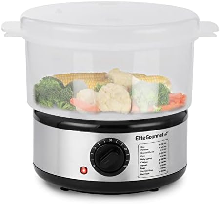 Elite Gourmet EST250 2.5 ליטר חשמלי קומפקט מיני קיטור ירקות, 400W עם מגש ללא BPA, טיימר כיבוי אוטומטי של 60 דקות,