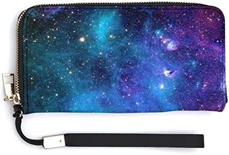 חלל גלקסי נשים ארנק עור מפוצל נסיעות ארוך ארנק גדול קיבולת תיק אשראי כרטיס מחזיק עם רצועת צמיד