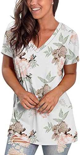 נשים קיץ חולצות פרחוני הדפסת צווארון קצר שרוול טוניקת טיז רופף מזדמן בסיסי חולצה חולצה