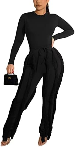 Annystore שני תלבושות של שני חלקים לנשים ללא שרוול שרוול ארוך צמרות שוליים מכנסיים ארוכים מכנסיים סרבלים
