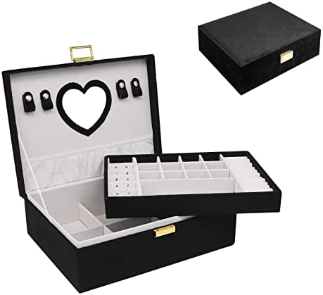 קופסת תכשיטים ניידת לנשים בנות, מארגן תכשיטים גדול עם 2 שכבות עם בטנה קטיפה רכה, אחסון הניתן לערימה, עיצוב