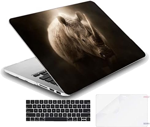 מארז Mingdao תואם לתצוגת רשתית של MacBook Air 13 אינץ 'עם מזהה מגע, מעטפת מגן קשה עם כיסוי מקלדת - קרנף מונוכרום