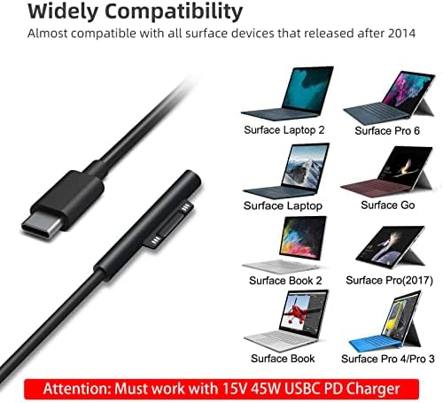 משטח סיזפי התחבר לכבל טעינה USB-C, תואם עבור Microsoft Surface Pro 7/6/5/4/3 Go3/2/1 נייד 4/3/2/1,
