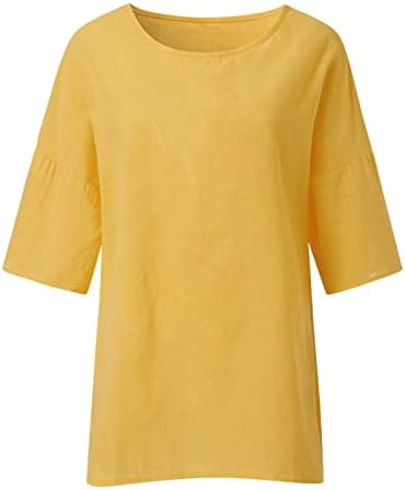 קיץ אביב נשים מקרית חולצה למעלה 3/4 רופף שרוולים חולצה פשתן עגול צוואר טוניקת גרפי בסיסי יומי בכושר