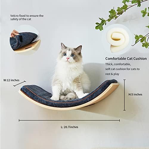 ליורסה חתול מדף עם נוח חתול כרית - מעוקל מודרני חתול מיטת - לוטוס עלה עיצוב חתול מוט קיר-קיר רכוב חתול