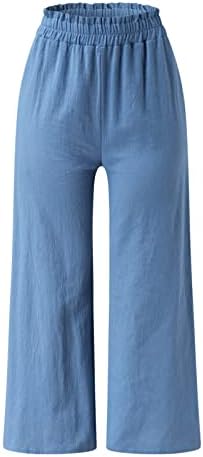 מכנסי מותניים גבוהים אלסטיים אלסטיים, פשתן כותנה לבוש רגל רחבה פלאצו מכנסי יוגה מכנסי עבודה נוחים