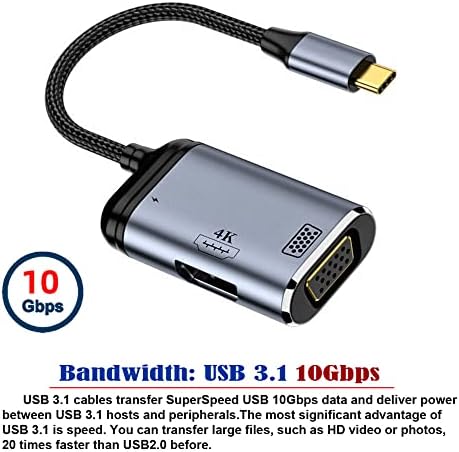 NFHK USB-C סוג C ל- HDMI VGA ממיר HDTV Multiport מציג מתאם 4K 60Hz 1080p עם PD 100W יציאת חשמל של