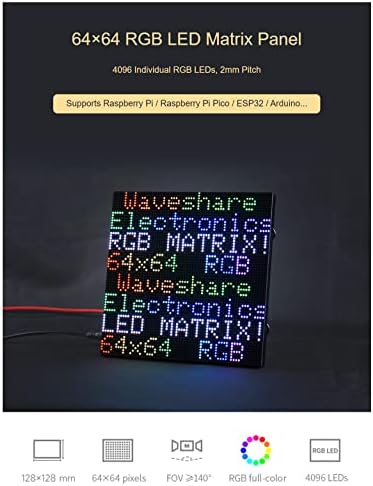 לוח מטריקס LED בצבע מלא RGB, לוח מטריקס LED 64 × 64 RGB LED - מגרש 2 ממ עבור Raspberry Pi 4B+ 4B