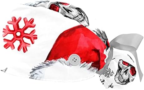 2 מחשבים אחות קרצוף כובעים נשים שיער ארוך, סנטה צ'ופר בערב חג המולד כובע עבודה מתכוונן עם כפתור ורצועת