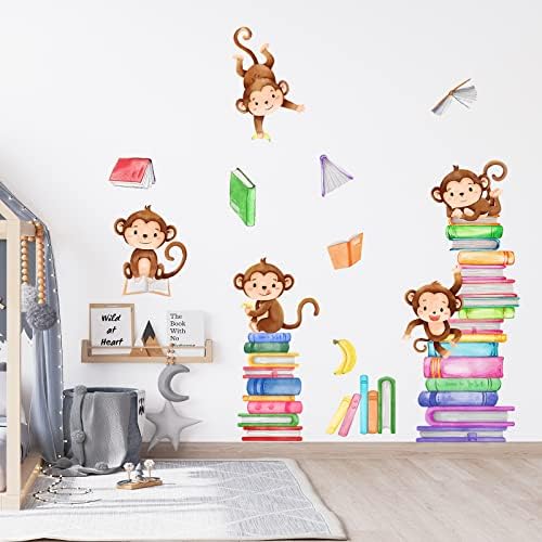 מדבקות קיר קוף בעלי חיים קוף קריאת ספרים מדבקות קיר למשתלה לתינוק לילדים