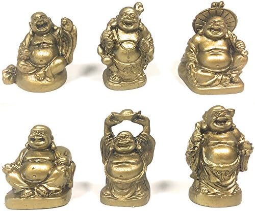 אמלונג קריסטל צוחק בודהה פסל פסל 2 אינץ ', סט 6 חלקים, זהב