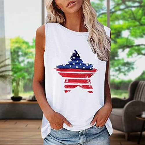 חולצת טריקו ללא שרוולים של נשים פטריוטית אמריקאית אמריקאית גופית דגל ארהב לנשים וינטג '4 ביולי חולצה