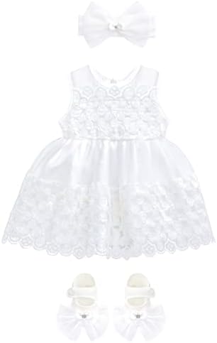 לילס לתינוקת תחרה טול שמלת כלה לבנה ללא שרוולים 3 תלבושת חתיכות
