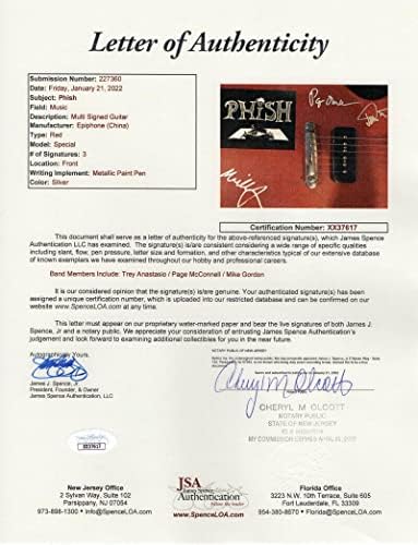 להקת פיש חתמה על חתימה בגודל מלא בגיטרה אפיפונה בהתאמה אישית עם ג'יימס ספנס ג'סא מכתב האותנטיות - חתום על ידי טריי