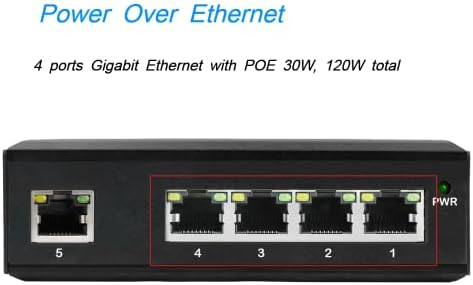 OLYCOM 5-PORT תעשייתי POE GIGABIT Ethernet מתג DIN-Rail 4 x יציאות אתרנט של ג'יגה-בייט עם POE 30W, 120W