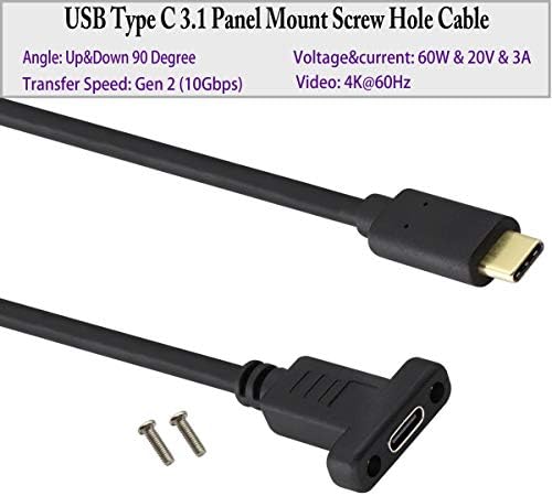 AAOTOKK USB סוג C 3.1 PANEL MOUNT CABLE CABLE USB-C 3.1 GEN2 10GBPs זכר ל- USB C כבל הברגה של לוח הנשי, תומך בטעינה,