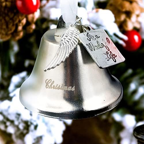 Rayaongly מכסף מצופה חג המולד קישוטי פעמון לחג המולד עץ חג המולד תליון לקישוט קישוטים עם קסמי כנפי מלאך